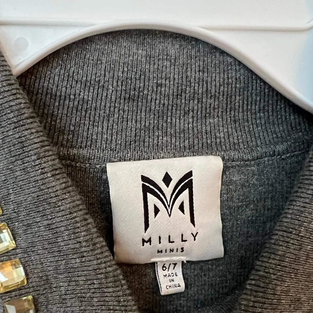 Milly Minis Girls Charcoal Knit Dress with Pointed Rhinestone Collar Size 6/7